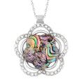 Abalone Shell and White Austrian Crystal Flower Pendant Necklace 20 Inches in Strainless Steel - Sticky add to cart bar