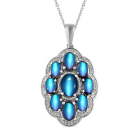 Aurora Moonstone (D) and White Zircon Pendant Necklace 20 Inches in Platinum Over Sterling Silver 6.75 ctw