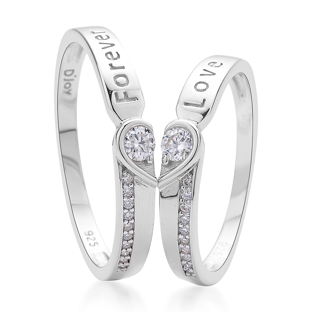 Set of 2 Moissanite Band Ring in Rhodium Over Sterling Silver 0.35 ctw