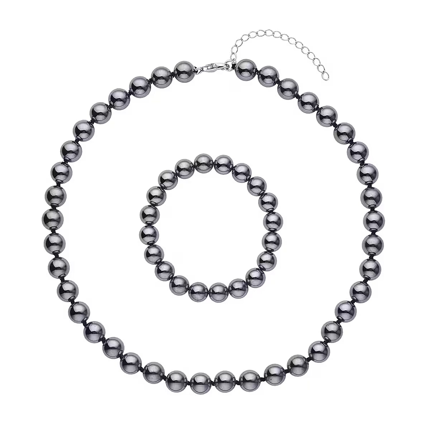 Terahertz Trapezoid Round Beaded Stretch Bracelet and Necklace 18 Inches in Rhodium Over Sterling Silver 370.00 ctw
