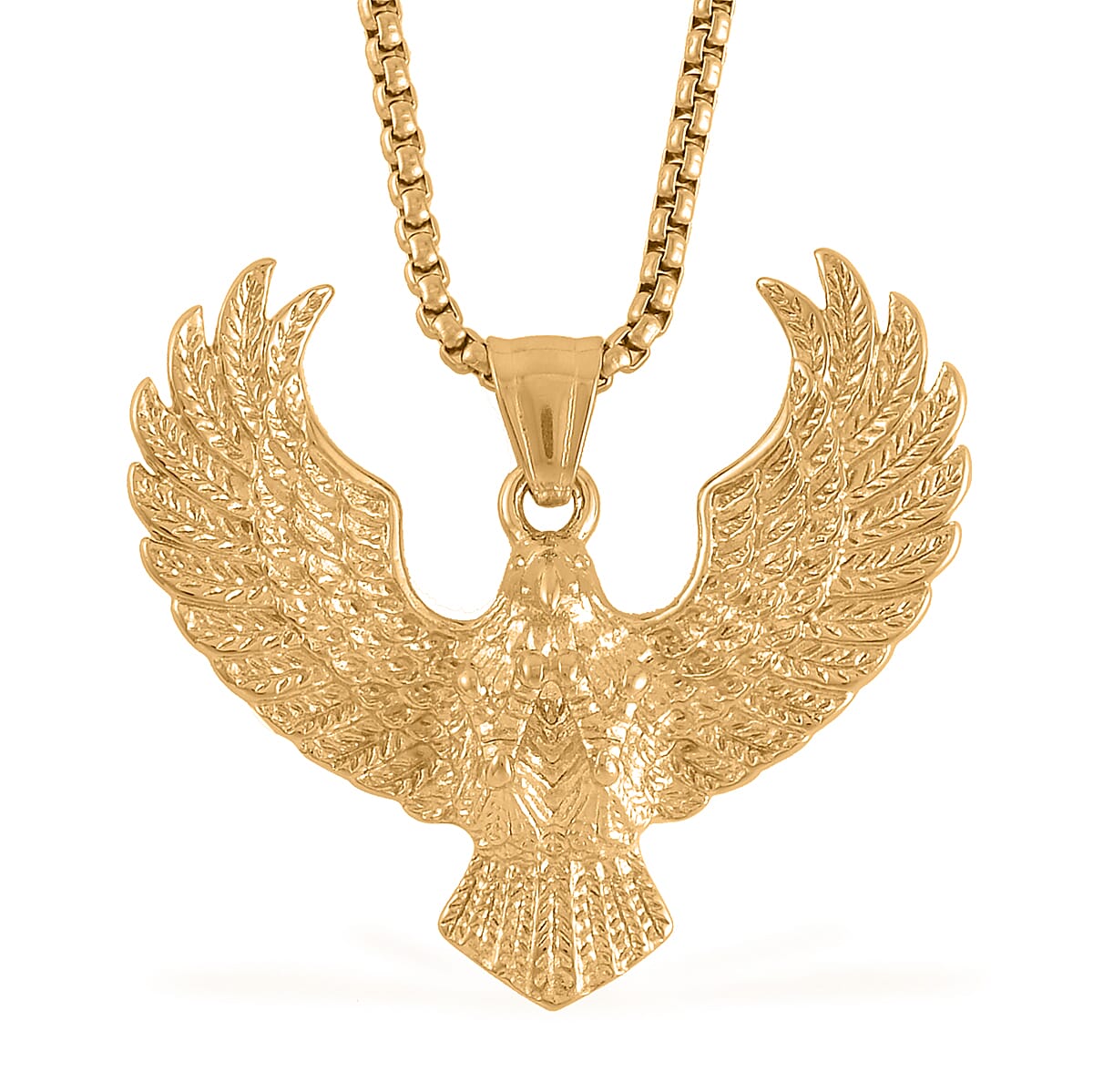 Eagle Pendant Necklace 24 Inches in ION Plated YG Stainless Steel