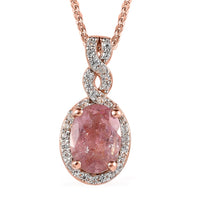 Morro Redondo Pink Tourmaline and Natural White Zircon Pendant Necklace 20 Inches in Vermeil Rose Gold Over Sterling Silver 1.40 ctw