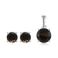 Brazilian Smoky Quartz Solitaire Stud Earrings and Pendant in Sterling Silver 3.15 ctw - Sticky add to cart bar