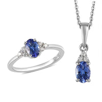 AAA Tanzanite and Moissanite Ring and Pendant Necklace 20 Inches in Platinum Over Sterling Silver (Delivery in 15-20 Business Days) 1.00 ctw