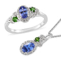 AAA Tanzanite and Multi Gemstone Halo Ring and Pendant Necklace 20 Inches in Platinum Over Sterling Silver 1.75 ctw - Sticky add to cart bar