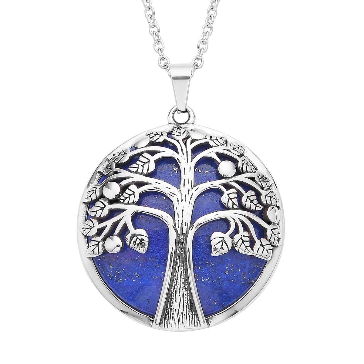 Lapis Lazuli Tree of Life Pendant Necklace (20 Inches) in Stainless Steel
