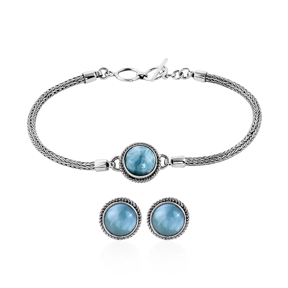 BALI LEGACY Larimar Bracelet (7.50In) and Earrings in Sterling Silver 10 Grams 7.00 ctw