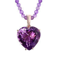 TLV Rose De France Amethyst Heart Pendant with Beaded Necklace (20 Inches) in Vermeil RG Over Sterling Silver 139.20 ctw