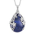 Lapis Lazuli Floral Pendant Necklace 20 Inches in Stainless Steel 2.00 ctw - Sticky add to cart bar