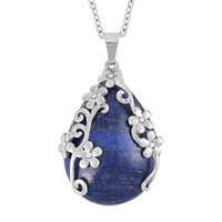 Lapis Lazuli Floral Pendant Necklace 20 Inches in Stainless Steel 2.00 ctw
