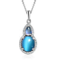 Aurora Moonstone (D) and White Zircon Pendant Necklace 20 Inches in Platinum Over Sterling Silver 4.25 ctw