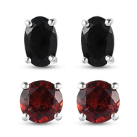 Set of 2 Mozambique Garnet and Peridot Stud Earrings in Sterling Silver 1.50 ctw