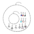 Set of 14, Red, Blue, Green Austrian Crystal and Pink, White, SBT Color Shell Pearl, 1 Necklace (20 Inches), 1 Bracelet, 9 Charms, 3 Silvertone Charms Dragonfly, Elephant & Tree of life - Sticky add to cart bar