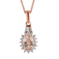 Premium Marropino Morganite and Natural White Zircon Sunburst Pendant Necklace 20 Inches in Vermeil Rose Gold Over Sterling Silver 1.00 ctw