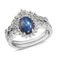 Thai Blue Star Sapphire, Natural White Zircon Set of 2 Ring in Platinum Over Sterling Silver (Delivery in 3-5 Business Days) 2.75 ctw - Sticky add to cart bar