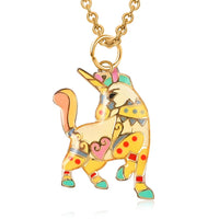 14K Yellow Gold Multi Enamel Unicorn Pendant with Necklace 16-18 Inches 1.30 Grams