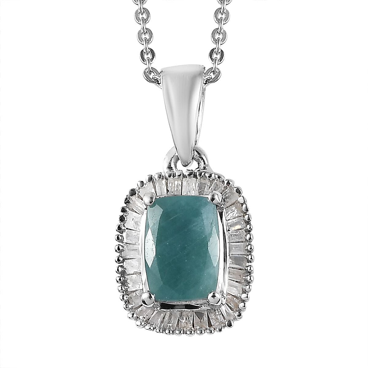 Grandidierite, Natural Pink and White Diamond Halo Pendant Necklace 20 Inches in Platinum Over Sterling Silver 1.00 ctw