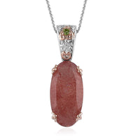 Natural Tanzanian Natronite and Natural Chrome Diopside Pendant Necklace 20 Inches in Vermeil Rose Gold and Platinum Over Sterling Silver 7.85 ctw