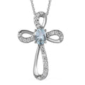 Premium Mangoro Aquamarine and White Zircon Cross Pendant Necklace 20 Inches in Platinum Over Sterling Silver 0.65 ctw - Sticky add to cart bar
