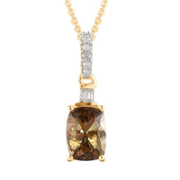 Premium Golden Tanzanite and Diamond Pendant Necklace 20 Inches in Vermeil Yellow Gold Over Sterling Silver 1.55 ctw
