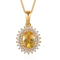 Brazilian Golden Apatite and Moissanite Double Halo Pendant Necklace 20 Inches in Vermeil Yellow Gold Over Sterling Silver 1.60 ctw - Sticky add to cart bar