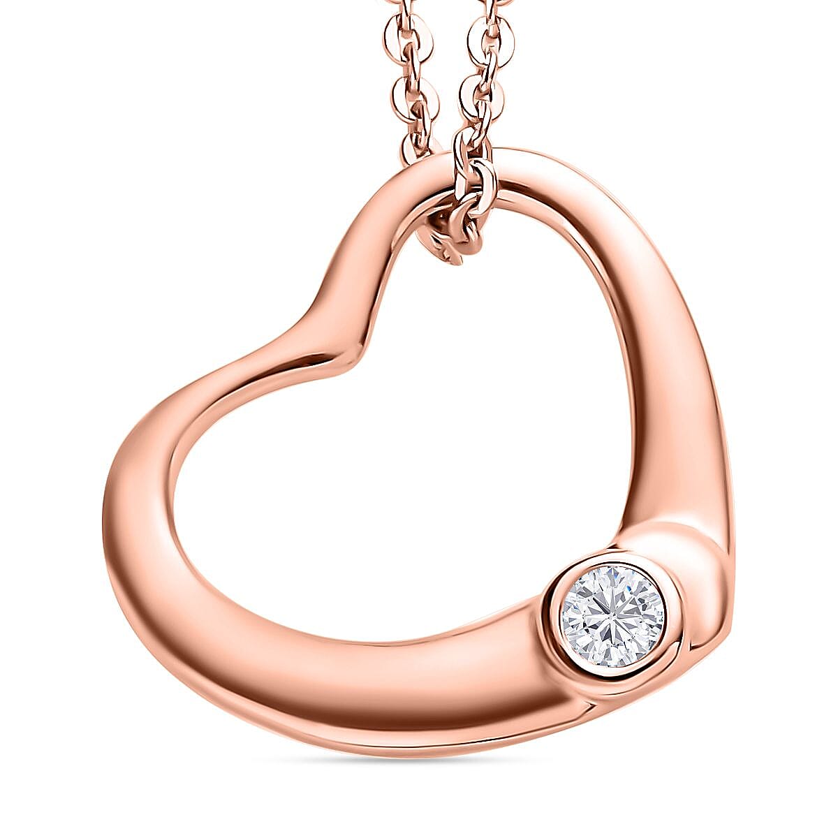 Moissanite Heart Pendant Necklace (20 Inches) in Platinum Over Sterling Silver 0.05 ctw