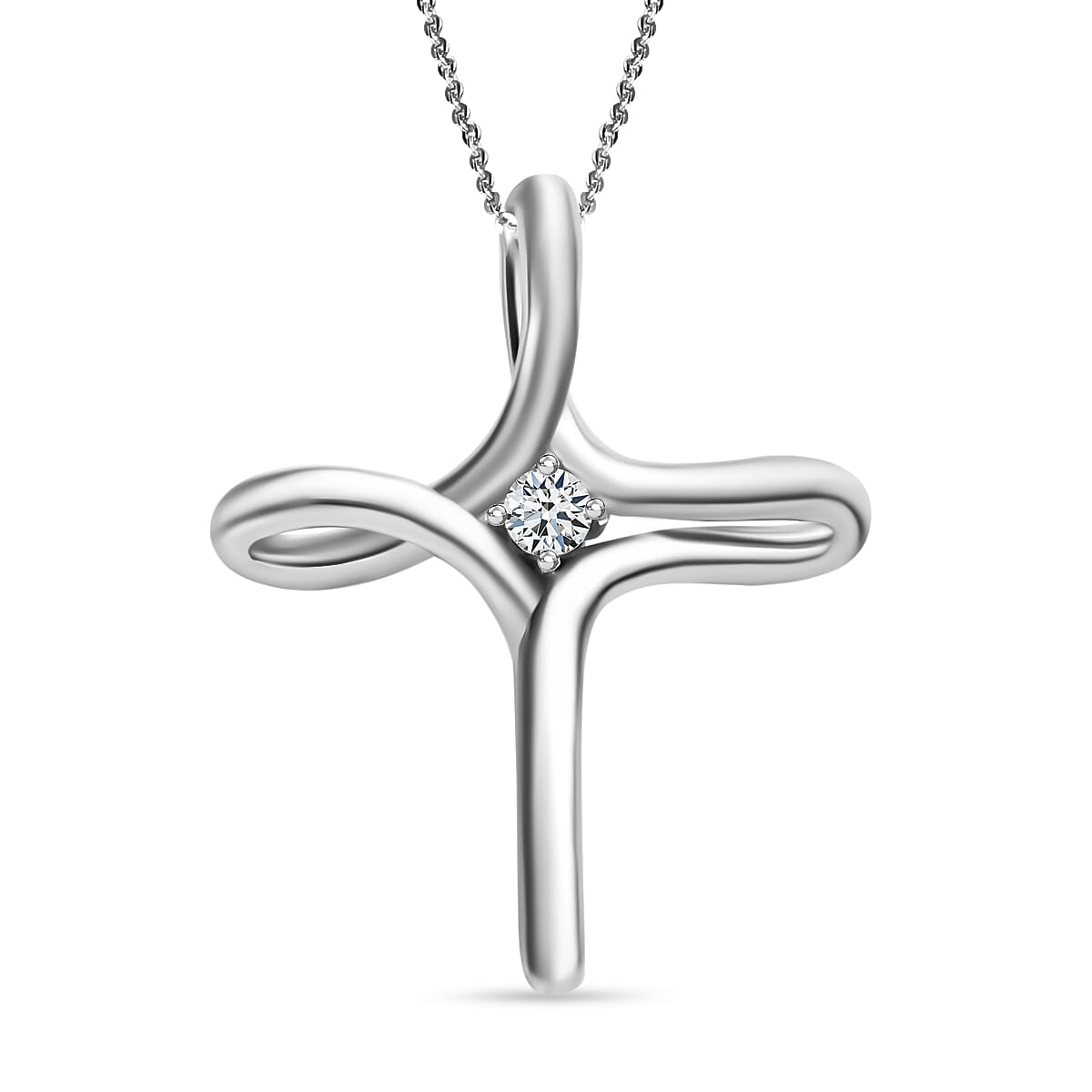 Moissanite Cross Pendant Necklace (20 Inches) in Platinum Over Sterling Silver (7.80 g) 0.20 ctw