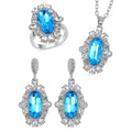 TLV Simulated Aurora Borealis, Austrian Crystal Halo Ring (Size 9.00), Earrings and Pendant Necklace (20-22 Inches) in Silvertone - Sticky add to cart bar