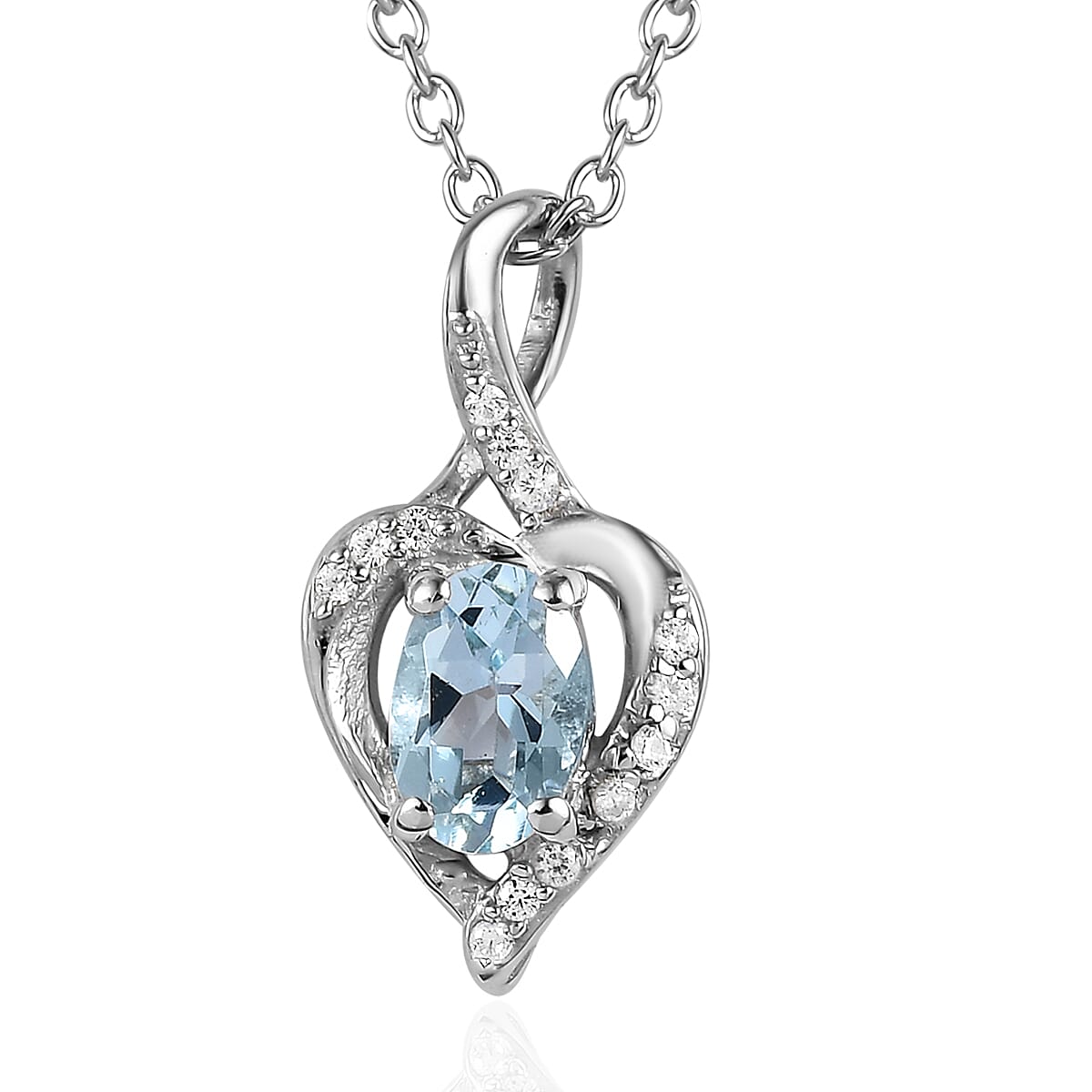 Premium Mangoro Aquamarine and White Zircon Pendant Necklace 20 Inches in Platinum Over Sterling Silver 0.50 ctw