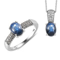 Thai Blue Star Sapphire (DF) and Natural White Zircon Ring and Pendant Necklace 20 Inches in Platinum Over Sterling Silver 4.85 ctw - Sticky add to cart bar