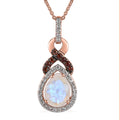 Premium Rainbow Moonstone, White and Brown Zircon Pendant Necklace 20 Inches in Vermeil Rose Gold Over Sterling Silver 2.15 ctw - Sticky add to cart bar