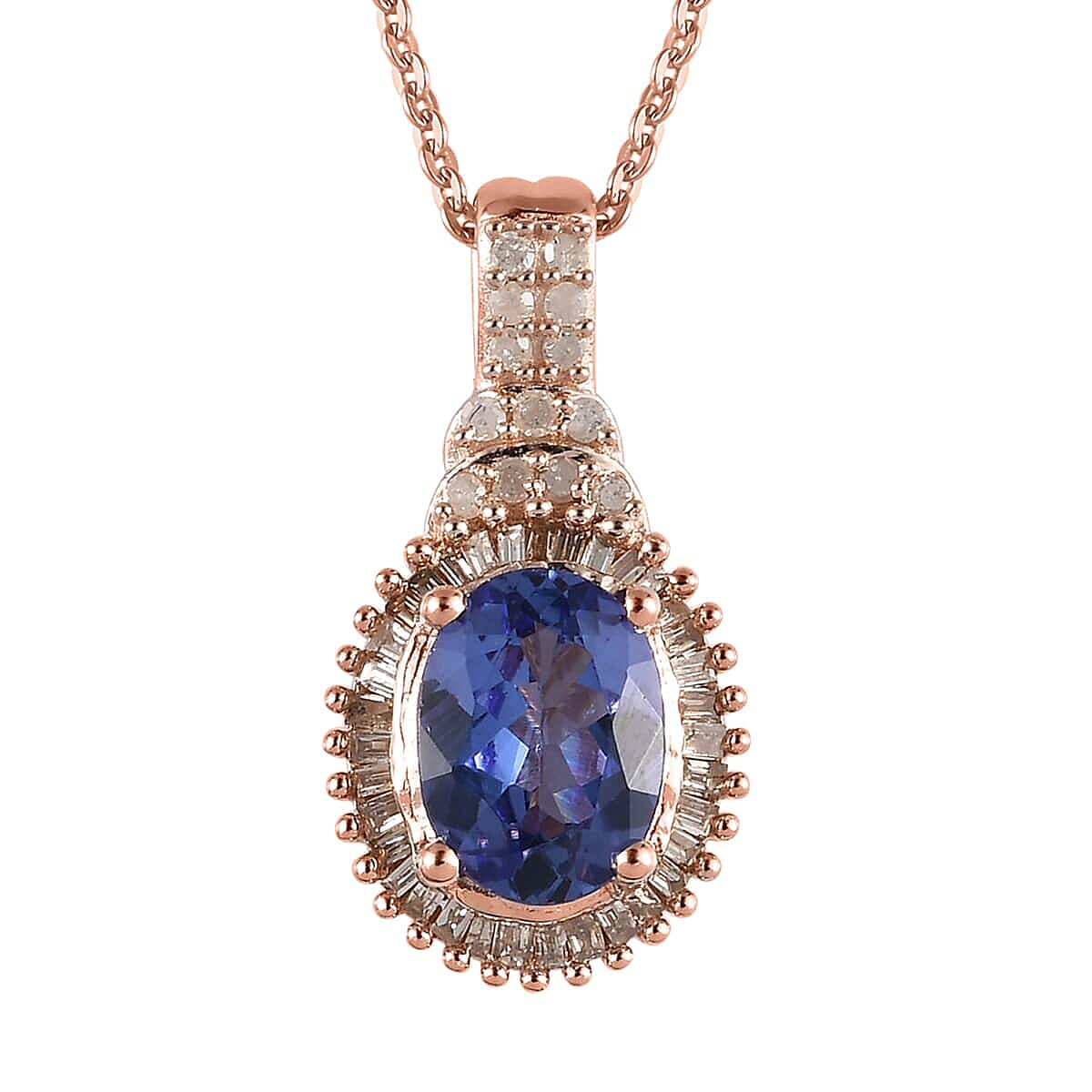 TLV Tanzanite, Natural White and Champagne Diamond (0.20 cts) Pendant Necklace (20 Inches) in Vermeil RG Over Sterling Silver (Delivery 5-7 Business Days) 1.50 ctw