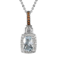 Premium Espirito Santo Aquamarine, Brown and White Zircon Halo Pendant Necklace (20 Inches) in Platinum Over Sterling Silver