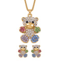 Multi Color Austrian Crystal Teddy Bear Necklace 20 Inches and Earrings in Goldtone - Sticky add to cart bar