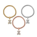 Set of 3 Austrian Crystal Pave Stretch Bracelet with Charm in Goldtone, Rosetone and Silvertone - Sticky add to cart bar