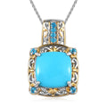 Sleeping Beauty Turquoise and Malgache Neon Apatite Pendant Necklace 20 Inches in Vermeil Yellow Gold and Platinum Over Sterling Silver 5.90 ctw - Sticky add to cart bar
