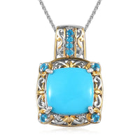 Sleeping Beauty Turquoise and Malgache Neon Apatite Pendant Necklace 20 Inches in Vermeil Yellow Gold and Platinum Over Sterling Silver 5.90 ctw