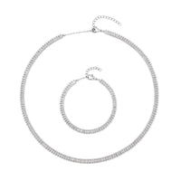 Simulated Diamond Tennis Bracelet (6.75-8.75In) and Necklace 16.5-19.5 Inches in Silvertone 50.00 ctw