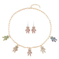 TLV Multi Color Austrian Crystal Teddy Bear Earrings and Necklace (20 Inches) in Goldtone - Sticky add to cart bar