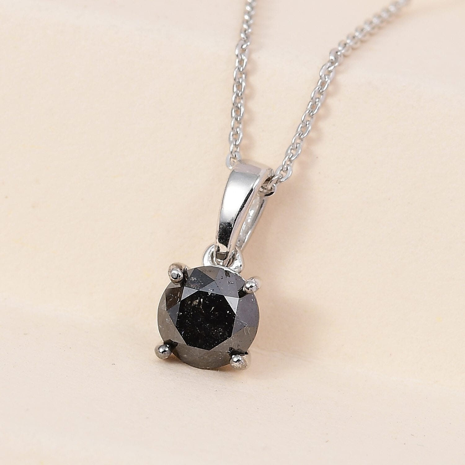 Ankur Treasure Chest Premium Black Diamond Solitaire Pendant Necklace 20 Inches in Platinum Over Sterling Silver 1.00 ctw