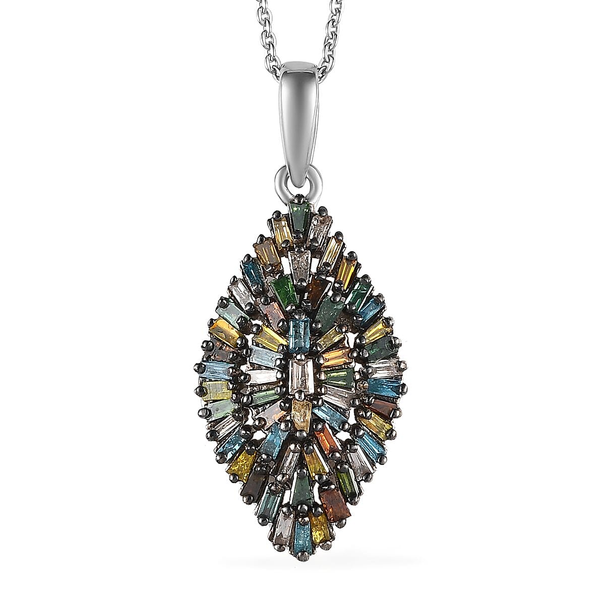 Multi Color Diamond Sparkle Pendant Necklace 20 Inches in Platinum Over Sterling Silver 1.00 ctw