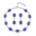 Simulated Blue Sapphire and White Austrian Crystal Bracelet (7.50In) and Earrings in Silvertone - Sticky add to cart bar