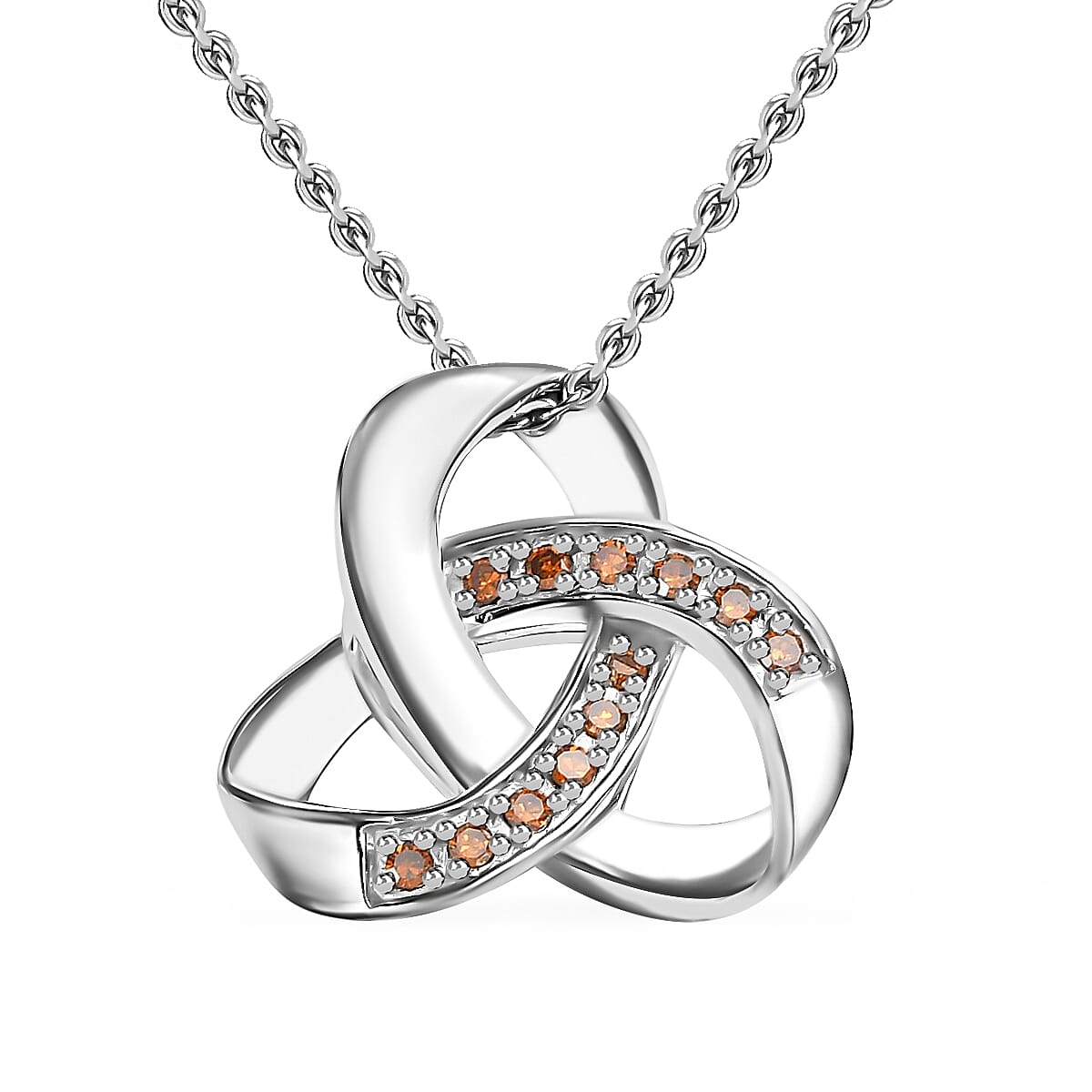 Orange Diamond Pendant Necklace 20 Inches in Platinum Over Sterling Silver 0.10 ctw