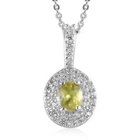 AAA Sava Sphene and White Zircon Double Halo Pendant Necklace 20 Inches in Platinum Over Sterling Silver 0.75 ctw