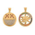 Simulated Multi Color Diamond, Enameled Set of 2 Star & Crescent Moon Pendant in Goldtone 0.70 ctw - Sticky add to cart bar