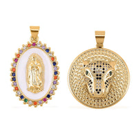 Simulated Multi Color Diamond, Enameled Set of 2 Star & Crescent Moon Pendant in Goldtone 0.70 ctw