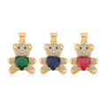 Blue, Green and Ruby Colored Glass, Simulated Black and White Diamond Set of 3 Bear Pendant in Goldtone 0.33 ctw - Sticky add to cart bar