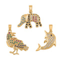 Simulated Multi Color Diamond Set of 3 Fish, Bird and Elephant Pendant in Goldtone 0.50 ctw - Sticky add to cart bar