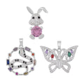 Simulated Multi Color Diamond 7.30 ctw Set of 3 Butterfly, Snake and Rabbit Pendant without Chain in Silvertone - Sticky add to cart bar