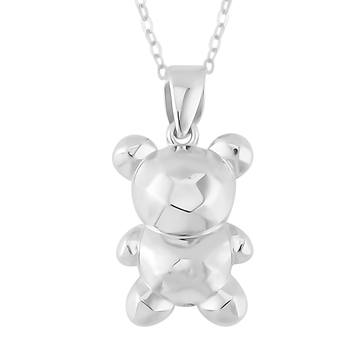 950 Platinum Teddy Bear Pendant with Rolo Chain Necklace 18 Inches in Lobster Lock